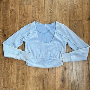 Free People Movement Blue Scoop Neck Cropped Long Sleeve Top Womens Medium